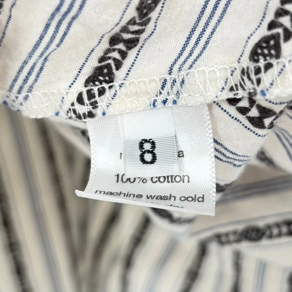 Boy + Girl 100%‎ Cotton Striped Dress Sz 8 Cream Blue Drop Waist Made in USA